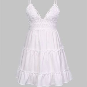 NWOT Micas V-Neck Ruffle Hem lace Mini Dress never worn!